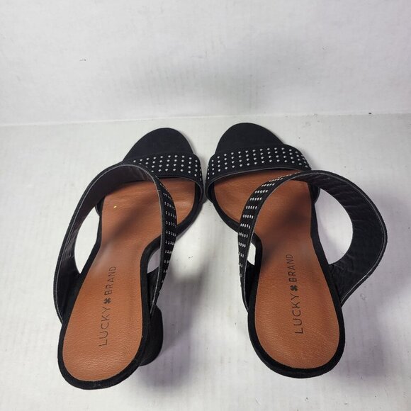 Lucky Brand Black Suede Studded Heeled Sandals - Picture 4 of 6